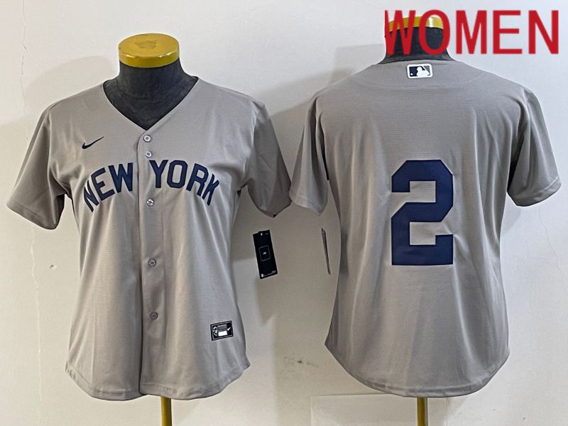 Women New York Yankees #2 No name Grey Nike Game 2024 MLB Jersey style 7